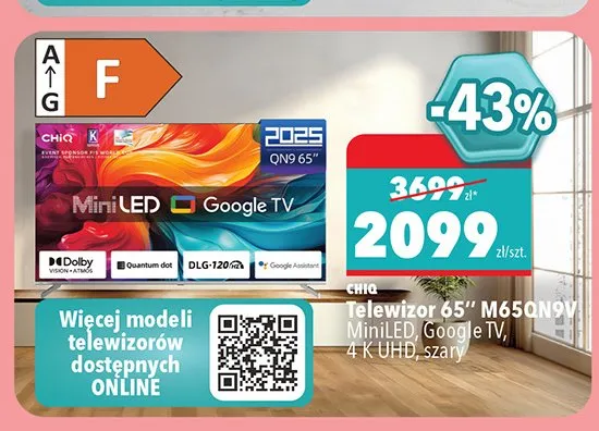 Telewizor 65" Chiq M65QN9V MiniLED Google TV 4K UHD szary promocja w Biedronka