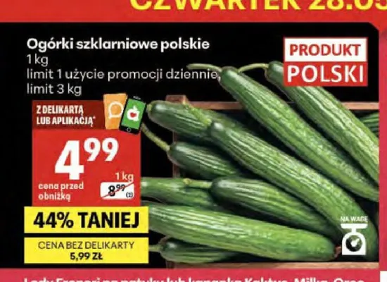 Ogórki szklarniowe polskie promocja w Delikatesy Centrum