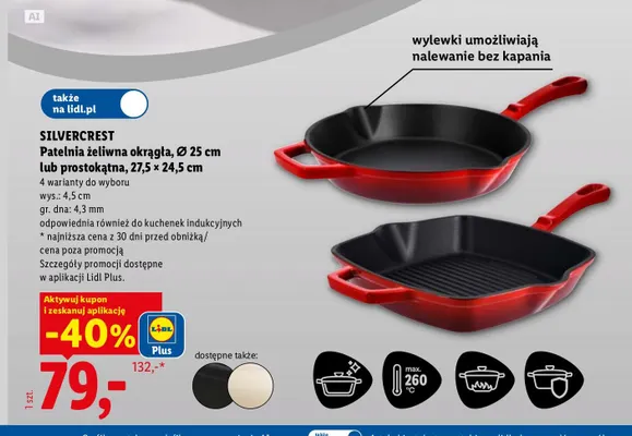Patelnia żeliwna okrągła Silvercrest Ø 25 cm promocja w Lidl