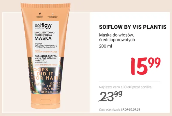 Maska do włosów średnioporowatych so!flow by Vis Plantis promocja w Rossmann