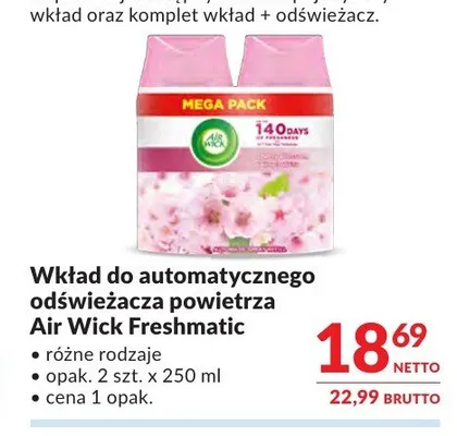 Wkład do automatycznego odświeżacza powietrza Air Wick Freshmatic 2-pak 250 ml promocja w Makro