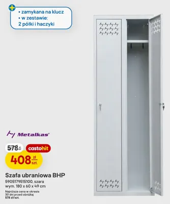 Szafa ubraniowa Bhp Metalkas promocja w Castorama