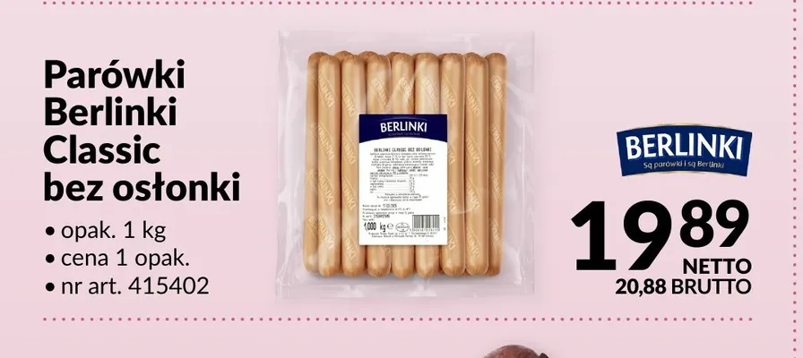 Parówki Berlinki Classic bez osłonki promocja w Makro