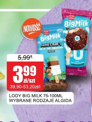Lody Big Milk Algida 75-100ml promocja w Bingo