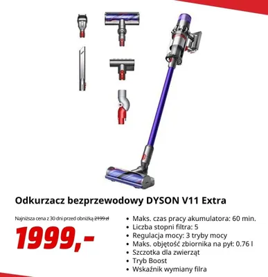Odkurzacz bezprzewodowy DYSON V11 Extra promocja w Media Markt