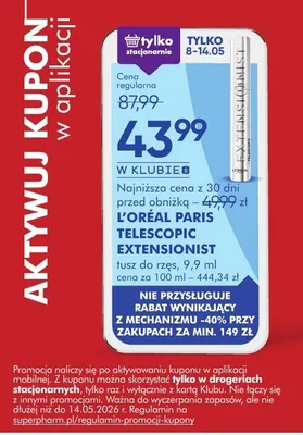 Tusz do rzęs L'Oréal Paris Telescopic Extensionist 9,9ml promocja w Super-Pharm