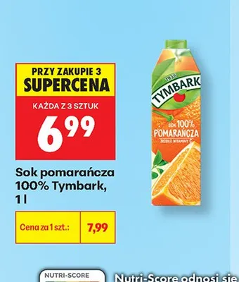 Sok pomarańczowy 100% Tymbark promocja w Biedronka