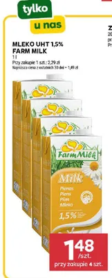 Mleko UHT 1,5% Farm Milk promocja w Stokrotka