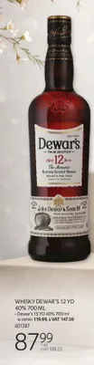 Whisky Dewar's 12 YO 40% 700 ML promocja w Selgros