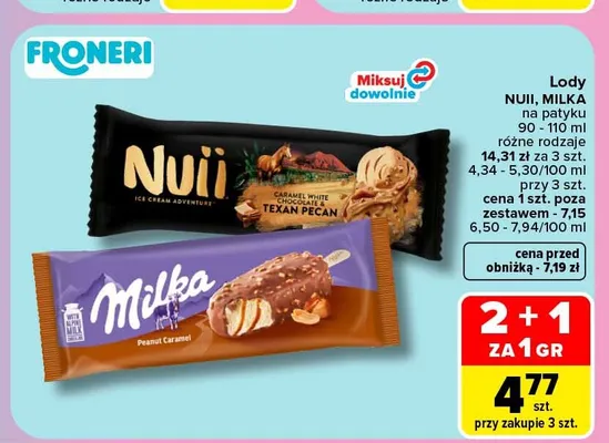 Lody Milka Peanut Caramel na patyku promocja w Carrefour Market