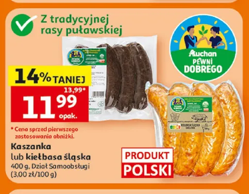 Kaszanka lub kiełbasa śląska promocja w Auchan