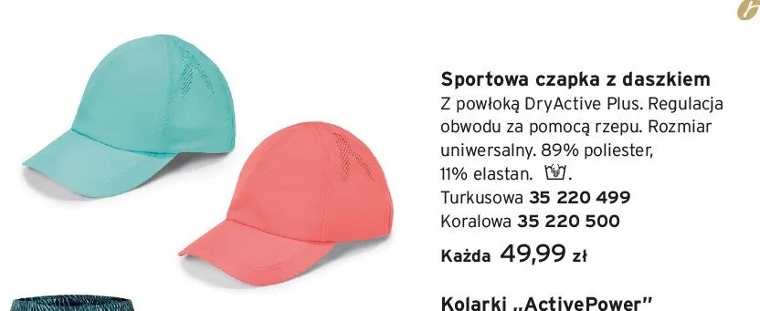 Sportowa czapka z daszkiem Tchibo turkusowa promocja w Tchibo