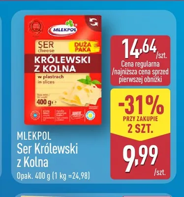 Ser Królewski z Kolna w plastrach Mlekpol promocja w Aldi