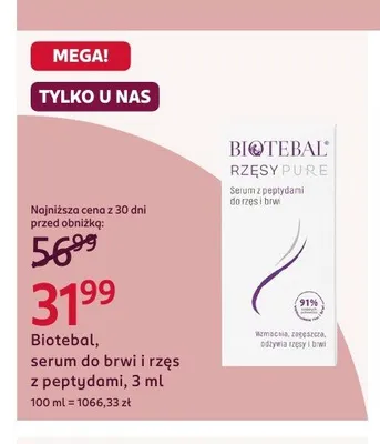 Serum do brwi i rzęs Biotebal Rzęsy Pure z peptydami promocja w Rossmann