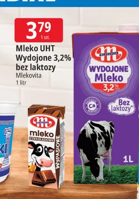 Mleko UHT Wydojone bez laktozy Mlekovita 3,2% promocja w Leclerc