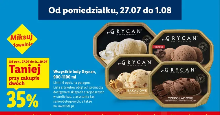 Lody śmietankowe Grycan promocja w Lidl