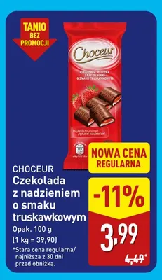 Czekolada z nadzieniem o smaku truskawkowym Choceur promocja w Aldi