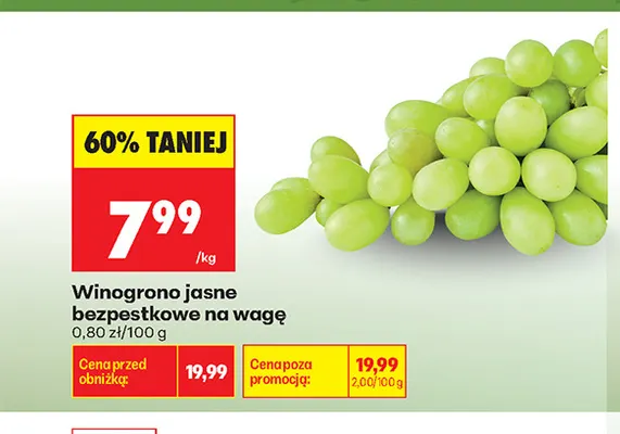 Winogrona jasne bezpestkowe promocja w Biedronka