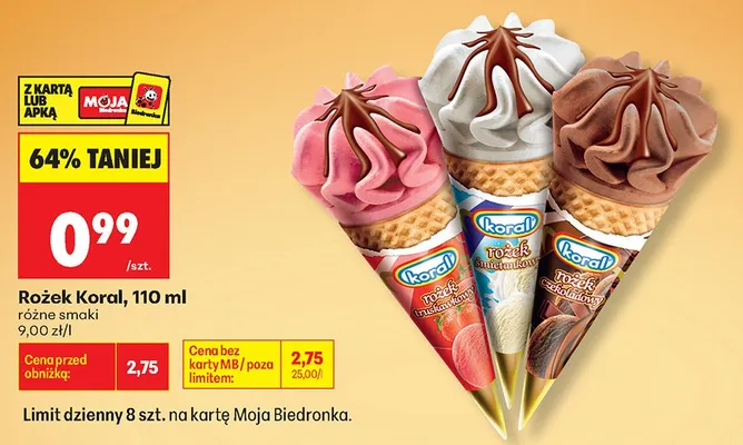 Lody Rożek Koral truskawkowy promocja w Biedronka
