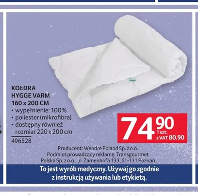 Kołdra Hygge Varm 160x200 cm promocja w Selgros