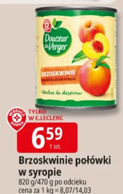 Brzoskwinie połówki w syropie promocja w Leclerc