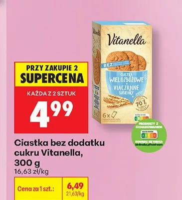 Ciastka bez dodatku cukru wielozbożowe Vitanella promocja w Biedronka