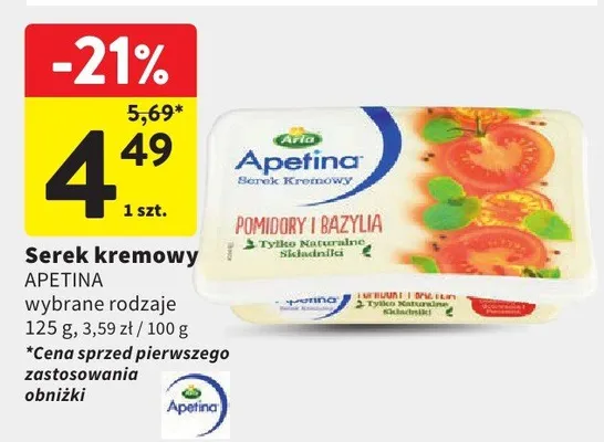 Serek kremowy Apetina z pomidorami i bazylią promocja w Intermarche