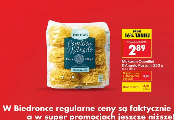 Makaron capellini D'Angelo promocja w Biedronka