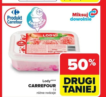 Lody o smaku truskawkowym Carrefour promocja w Carrefour