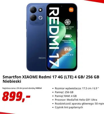 Smartfon Xiaomi Redmi 17 4 g (LTE) 4 GB/ 256 Gb niebieski promocja w Media Markt