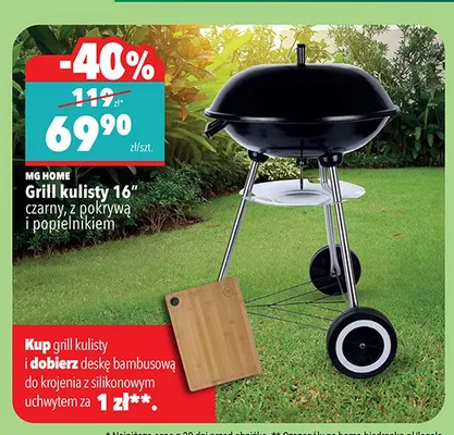 Grill kulisty 16" czarny, z pokrywą i popielnikiem promocja w Biedronka