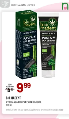 Pasta do zębów Bio Madent wybielająca konopna z węglem drzewnym z bambusa promocja w Drogerie Natura
