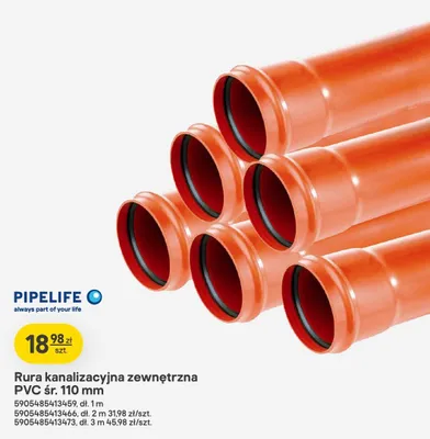 Rura kanalizacyjna zewnętrzna PVC PIPELIFE śr. 110mm dł. 1m promocja w Castorama