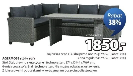 Agermose stół + sofa stół, drewno syntetyczne i technorattan promocja w Jysk