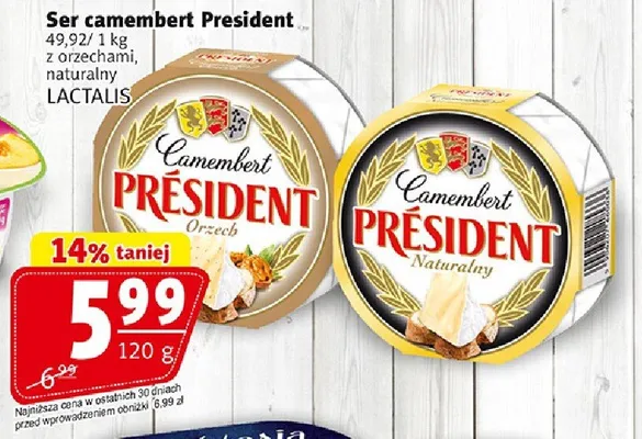 Ser camembert president z orzechami, naturalny promocja w Prim Market