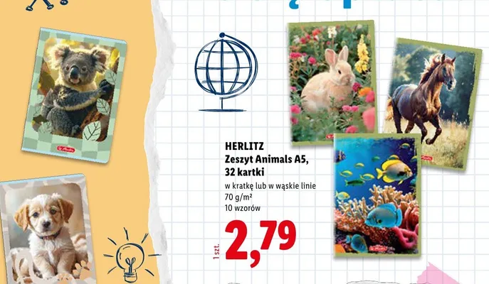 Zeszyt Animals A5 w kratkę 32 kartki Herlitz promocja w Lidl