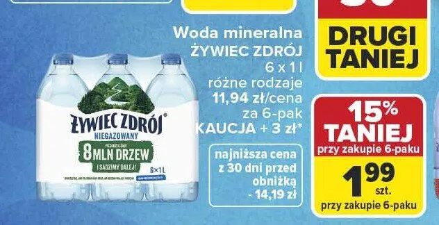 Woda mineralna Żywiec Zdrój 6-pak 1l promocja w Carrefour