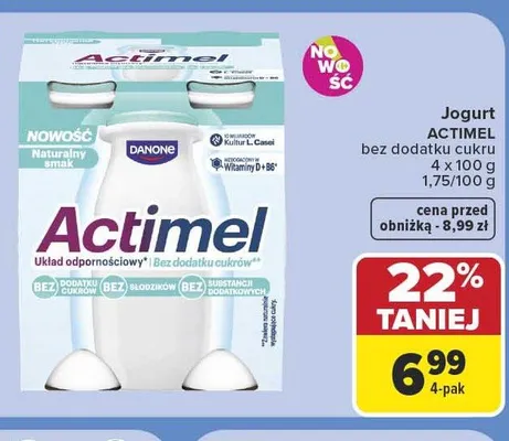 Jogurt Actimel bez dodatku cukru promocja w Carrefour