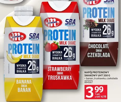 Napój proteinowy smakowy UHT Mlekovita SBA - banan, truskawka, czekolada promocja w Selgros