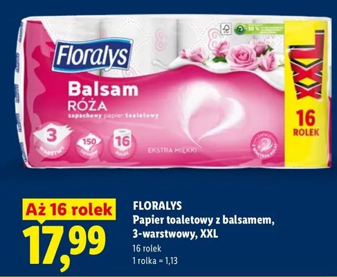 Papier toaletowy z balsamem 3-warstwowy Floralys XXL promocja w Lidl