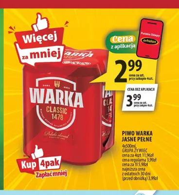 Piwo Warka 4-pak promocja w Arhelan