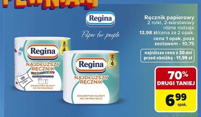 Ręcznik papierowy Regina 2-warstwowy promocja w Carrefour