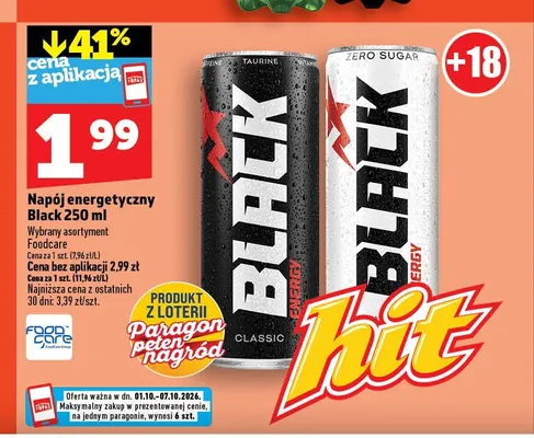 Napój energetyczny Black Zero Sugar promocja w TOPAZ