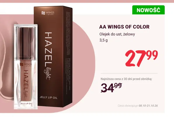 Olejek do ust żelowy AA Wings of Color promocja w Rossmann