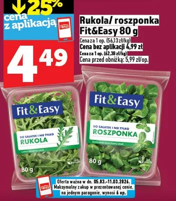 Rukola/roszponka Fit&Easy 80g promocja w TOPAZ