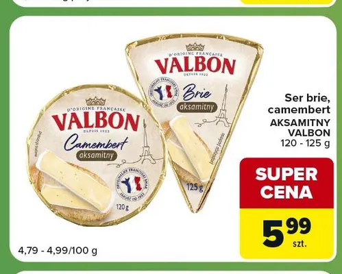 Ser camembert aksamitny Valbon promocja w Carrefour Express