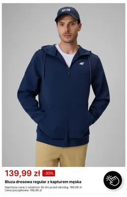 Bluza dresowa regular z kapturem męska 4F promocja w 4F