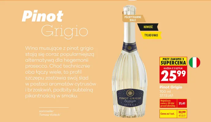 Wino musujące Pinot Grigio Spumante Astrale promocja w Biedronka