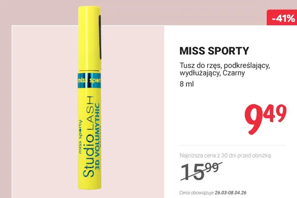 Tusz do rzęs podkreślający, wydłużający, czarny promocja w Rossmann