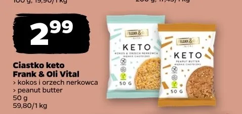 Ciastko keto peanut butter Frank & Oli Vital promocja w Netto